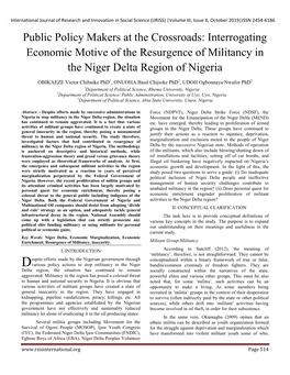 Public Policy Makers at the Crossroads: Interrogating Economic Motive of the Resurgence of Militancy in the Niger Delta Region of Nigeria