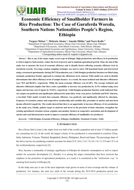 Economic Efficiency of Smallholder Farmers in Rice Production: the Case of Guraferda Woreda, Southern Nations Nationalities People’S Region, Ethiopia