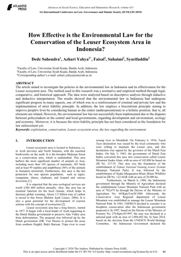 How Effective Is the Environmental Law for the Conservation of the Leuser Ecosystem Area in Indonesia?