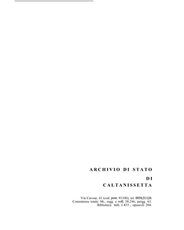 Archivio Di Stato D I Caltanissetta
