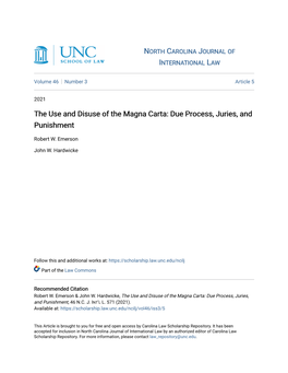 The Use and Disuse of the Magna Carta: Due Process, Juries, and Punishment