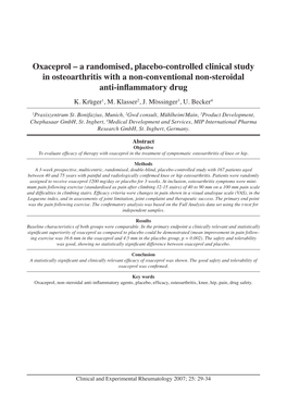 Oxaceprol – a Randomised, Placebo-Controlled Clinical Study in Osteoarthritis with a Non-Conventional Non-Steroidal Anti-Inﬂammatory Drug K