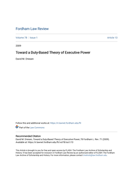 Toward a Duty-Based Theory of Executive Power