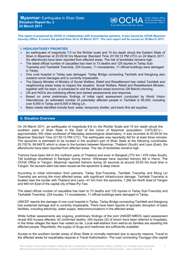 Myanmar• Earthquake in Shan State Situation Report No