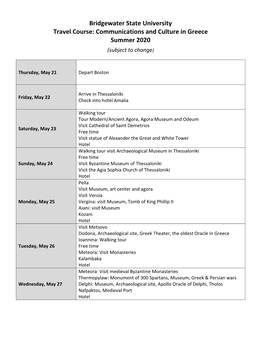 Faculty Led Program Schedule