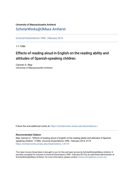 Effects of Reading Aloud in English on the Reading Ability and Attitudes of Spanish-Speaking Children