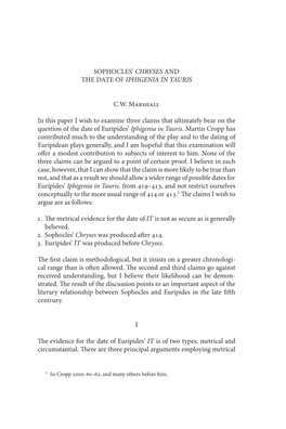 Sophocles' Chryses and the Date of Iphigenia in Tauris