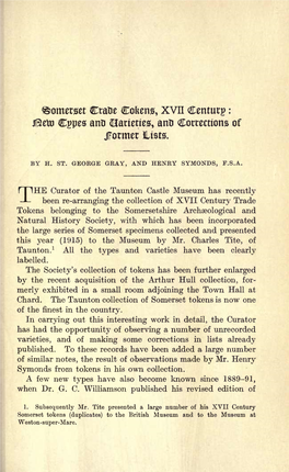 St. George Gray, H, and Symonds, H, Somerset Trade Tokens, XVII Century