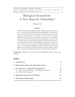 Biological Normativity: a New Hope for Naturalism? – Medicine, Health Care and Philosophy, Pp