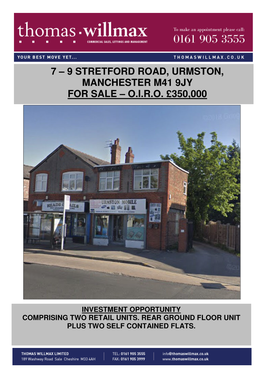 7 – 9 Stretford Road, Urmston, Manchester M41 9Jy for Sale