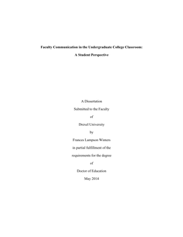 Faculty Communication in the Undergraduate College Classroom