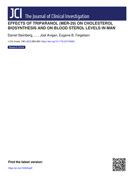 Mer-29) on Cholesterol Biosynthesis and on Blood Sterol Levels in Man