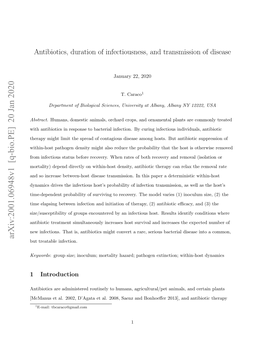 Antibiotics, Duration of Infectiousness, and Transmission of Disease