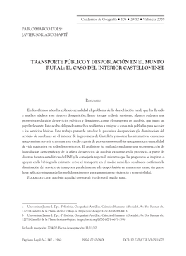 Transporte Público Y Despoblación En El Mundo Rural: El Caso Del Interior Castellonense