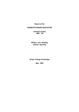 Report of the WOMEN in HIGHER EDUCATION Research Project 1988