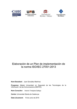 Elaboración De Un Plan De Implementación De La Norma ISO/IEC 27001:2013