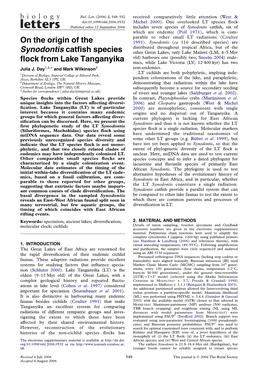 On the Origin of the Synodontis Catfish Species Flock from Lake Tanganyika