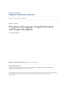 Perception and Language: Using the Rorschach with People with Aphasia V