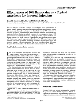 Effectiveness of 20% Benzocaine As a Topical Anesthetic for Intraoral Injections