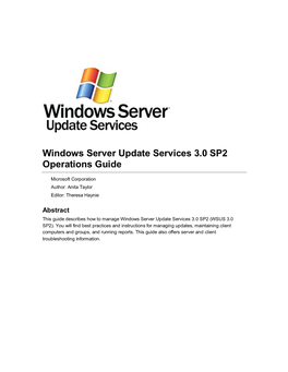 Windows Server Update Services 3.0 SP2 Operations Guide