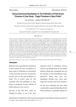 Using Commercial Bumblebees in the Pollination of Field Grown Tomatoes a Case Study: “Caged Tomatoes in Open Fields”