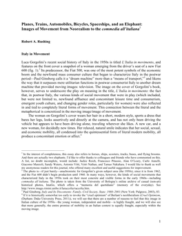 Planes, Trains, Automobiles, Bicycles, Spaceships, and an Elephant: Images of Movement from Neorealism to the Commedia All’Italiana1