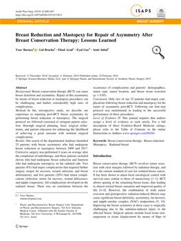Breast Reduction and Mastopexy for Repair of Asymmetry After Breast Conservation Therapy: Lessons Learned