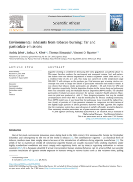 Environmental Inhalants from Tobacco Burning: Tar and Particulate Emissions