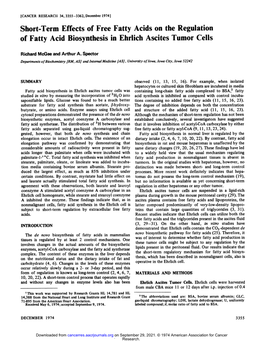 Short-Term Effects of Free Fatty Acids on the Regulation of Fatty Acid Biosynthesis in Ehrlich Ascites Tumor Cells