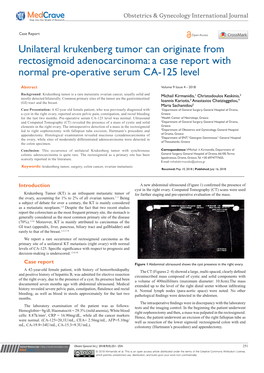 Unilateral Krukenberg Tumor Can Originate from Rectosigmoid Adenocarcinoma: a Case Report with Normal Pre-Operative Serum CA-125 Level