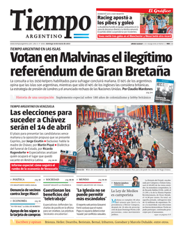 Votan En Malvinas El Ilegítimo Referéndum De Gran Bretaña Documento Tiempo Argentino La Consulta a Los 1650 Kelpers Habilitados Para Sufragar Concluirá Mañana