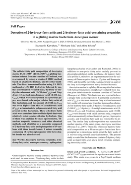 Detection of 2-Hydroxy-Fatty Acids and 2-Hydroxy-Fatty Acid-Containing Ceramides in a Gliding Marine Bacterium Aureispira Marina