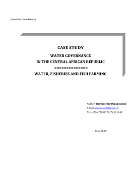 Water Governance in the Central African Republic ======Water, Fisheries and Fish Farming