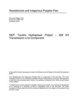 Tanahu Hydropower Project – 220 KV Transmission Line Component