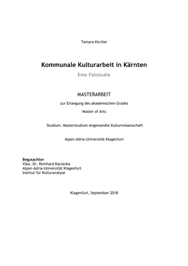 Kommunale Kulturarbeit in Kärnten