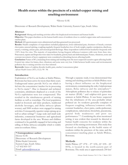 Health Status Within the Precincts of a Nickel-Copper Mining and Smelting Environment