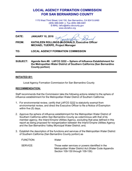 LAFCO 3222 -- Sphere of Influence Establishment for the Metropolitan Water District of Southern California (San Bernardino County Portion)