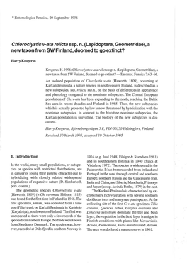 Chloroclystis V-Ata Relicta Ssp. N. (Lepidoptera, Geometridae), a New Taxon from SW Finland, Doomed to Go Extinct?