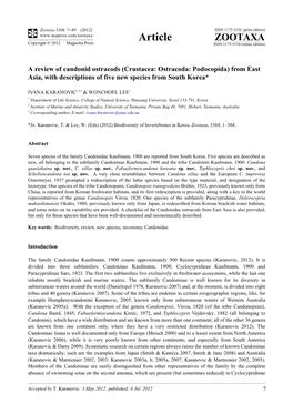 Crustacea: Ostracoda: Podocopida) from East Asia, with Descriptions of Five New Species from South Korea*