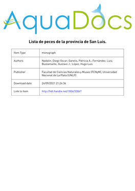 Lista Comentada De Los Peces Continentales De La Argentina