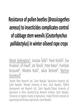 Resistance of Pollen Beetles (Brassicogethes Aeneus) to Insecticides Complicates Control of Cabbage Stem Weevils (