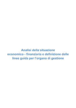 Analisi Della Situazione Economico - Finanziaria E Definizione Delle Linee Guida Per L’Organo Di Gestione