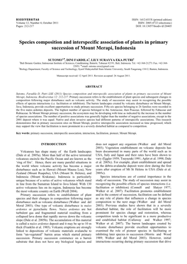 Species Composition and Interspecific Association of Plants in Primary Succession of Mount Merapi, Indonesia