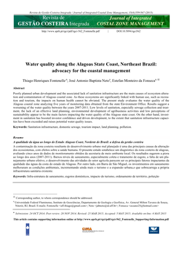 Water Quality Along the Alagoas State Coast, Northeast Brazil: Advocacy