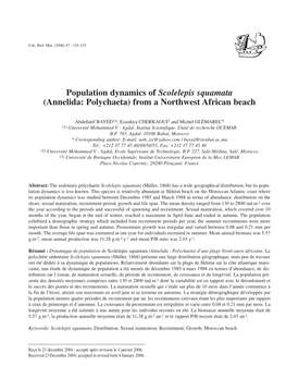 Population Dynamics of Scolelepis Squamata (Annelida: Polychaeta) from a Northwest African Beach