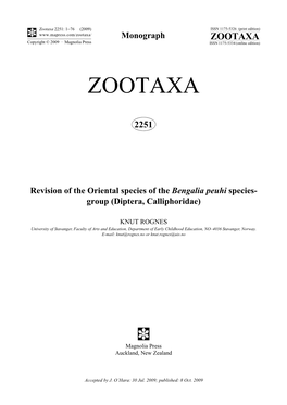 Zootaxa, Revision of the Oriental Species of the Bengalia