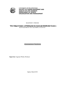 University of Peloponnese Faculty of Human Movement and Quality of Life Sciences Department of Sports Organization and Management