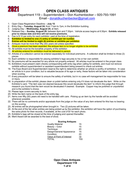 ANTIQUES Department 119 – Superintendent – Don Kuchenbecker – 920-793-1991 Email - Donaldkuchenbecker@Gmail.Com