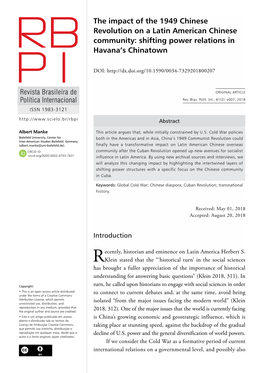 The Impact of the 1949 Chinese Revolution on a Latin American Chinese Community: Shifting Power Relations in Havana's Chinatow