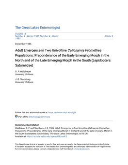 Adult Emergence in Two Univoltine Callosamia Promethea Populations